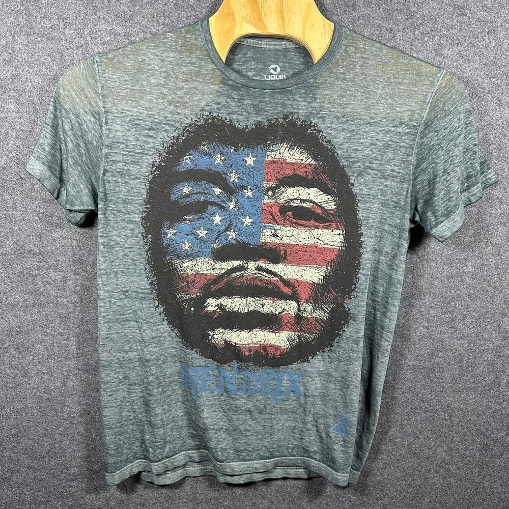 Liquid Blue Jimi Hendrix American Flag Graphic T-Shirt Mens Large Heather Green